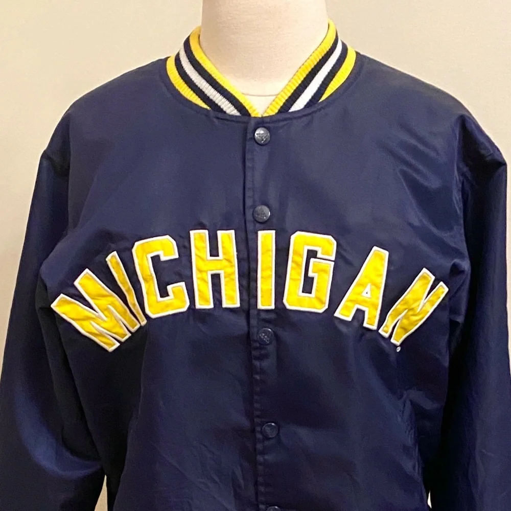 Adidas Men’s Michigan Wolverine Vintage Blue Yellow Nylon Snap Jacket Size 14/16
